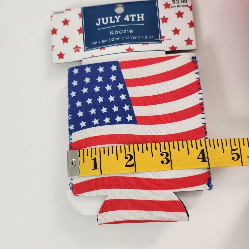 July 4th American Flag Koozie Can Cooler & Red Star Mesh Trucker Hat Set NEW